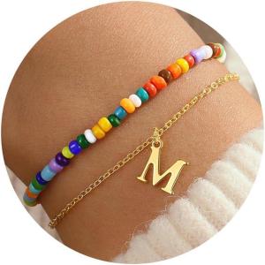 imageTurandoss Colorful Beaded Initial Bracelets for Teen Girls Women Gifts  18K Gold Plated Cute Initial Bracelets for Girls Jewelry Teen Girl Gifts Trendy Stuff Birthday Gifts for GirlsM