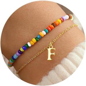 imageTurandoss Colorful Beaded Initial Bracelets for Teen Girls Women Gifts  18K Gold Plated Cute Initial Bracelets for Girls Jewelry Teen Girl Gifts Trendy Stuff Birthday Gifts for GirlsF