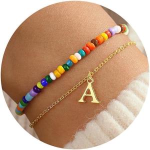 imageTurandoss Colorful Beaded Initial Bracelets for Teen Girls Women Gifts  18K Gold Plated Cute Initial Bracelets for Girls Jewelry Teen Girl Gifts Trendy Stuff Birthday Gifts for GirlsA