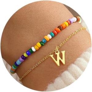 imageTurandoss Colorful Beaded Initial Bracelets for Teen Girls Women Gifts  18K Gold Plated Cute Initial Bracelets for Girls Jewelry Teen Girl Gifts Trendy Stuff Birthday Gifts for GirlsW