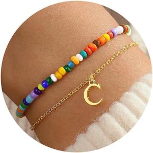 imageTurandoss Colorful Beaded Initial Bracelets for Teen Girls Women Gifts  18K Gold Plated Cute Initial Bracelets for Girls Jewelry Teen Girl Gifts Trendy Stuff Birthday Gifts for GirlsC