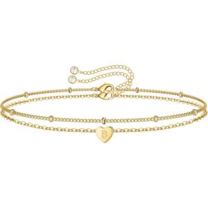 imageTurandoss Dainty Heart Initial Bracelets for Women Girls 14K Gold Filled Handmade Personalized Letter Layered Heart Initial Bracelets for Women Teen Girls Jewelry GiftsB
