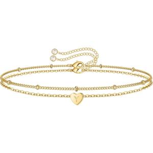 imageTurandoss Dainty Heart Initial Bracelets for Women Girls 14K Gold Filled Handmade Personalized Letter Layered Heart Initial Bracelets for Women Teen Girls Jewelry GiftsY