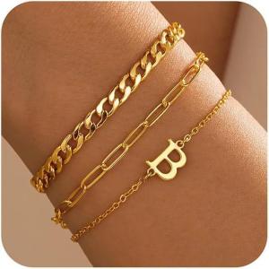 imageTurandoss Gifts for Her  Dainty Stackable Gold Bracelets Jewelry Sets for Women Teen Girls Personalized Initial Bracelets Cuban Link Chain Paperclip Chain Bracelets Gifts for WomenB