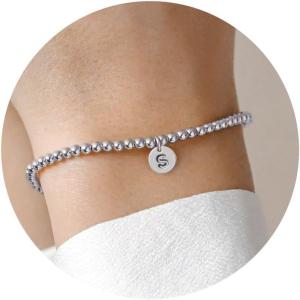 imageTurandoss Gold Initial Bracelet for Women  Dainty Gold Plated Letter AZ Charm Disc Bracelet for Women Trendy Womens Gold Jewelry Beaded Bracelet GiftsSilver