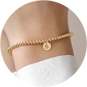imageTurandoss Gold Initial Bracelet for Women  Dainty Gold Plated Letter AZ Charm Disc Bracelet for Women Trendy Womens Gold Jewelry Beaded Bracelet GiftsGold