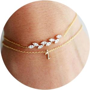 imageTurandoss Gold Initial Bracelets for Women  14K Gold Plated Charm Initial Layered Bracelets for Women Gold CZ Leaf Bracelets for Women Bridesmaid Proposal Gifts bride giftsI