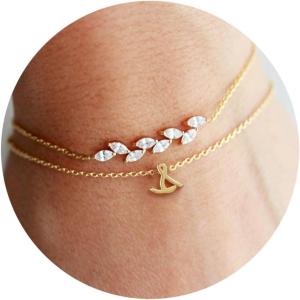imageTurandoss Gold Initial Bracelets for Women  14K Gold Plated Charm Initial Layered Bracelets for Women Gold CZ Leaf Bracelets for Women Bridesmaid Proposal Gifts bride giftsS