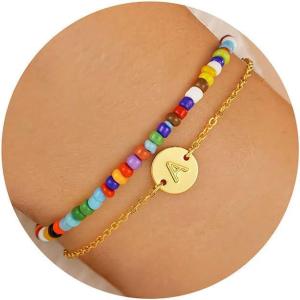 imageTurandoss Valentines Day Gifts for Her  Colorful Gold Bracelets for Women Teen Girls Handmade Beaded Boho Bracelets Personalized Initial Bracelets for Teen Girls Jewelry for Women Teen Girl GiftsA