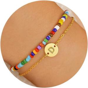 imageTurandoss Valentines Day Gifts for Her  Colorful Gold Bracelets for Women Teen Girls Handmade Beaded Boho Bracelets Personalized Initial Bracelets for Teen Girls Jewelry for Women Teen Girl GiftsD
