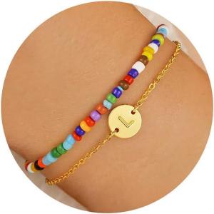 imageTurandoss Valentines Day Gifts for Her  Colorful Gold Bracelets for Women Teen Girls Handmade Beaded Boho Bracelets Personalized Initial Bracelets for Teen Girls Jewelry for Women Teen Girl GiftsL
