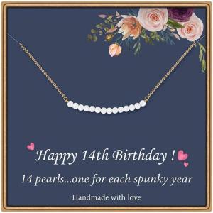 imageBirthday Gifts for Women Necklace  Pearl Pendant Necklace Gifts Happy Birthday Jewelry14th
