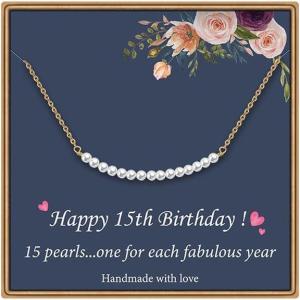 imageBirthday Gifts for Women Necklace  Pearl Pendant Necklace Gifts Happy Birthday Jewelry15th