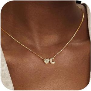 imageTurandoss Gold Heart Initial Necklace for Women  Dainty 18K Gold Plated Personalized Heart Letter Necklace Trendy Simple Cute Letter Necklace Gold Jewelry Birthday Gifts for Women GirlsC