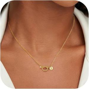 imageTurandoss Gold Necklaces for Women Trendy  Dainty 14K Gold Plated Knot Disc Initial AZ Necklace Personalized Cubic Zirconia Love Pendant Letter Initial Necklace Jewelry Gifts for Women HerS