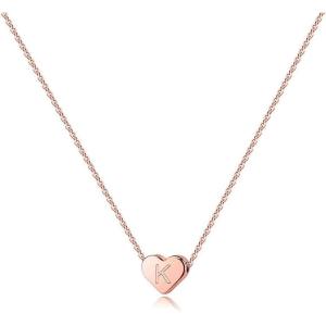 imageTurandoss Tiny Heart Initial Necklaces for Girls  14K Rose Gold Filled Heart Pendant Handmade Dainty Heart Letter Initial Necklaces for Teen Girls Jewelry GiftsK