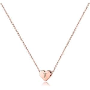 imageTurandoss Tiny Heart Initial Necklaces for Girls  14K Rose Gold Filled Heart Pendant Handmade Dainty Heart Letter Initial Necklaces for Teen Girls Jewelry GiftsT