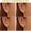 imageGold Earrings Set for Women Trendy  3 Pairs 14K Gold Plated Hypoallergenic Cartilage Huggie Hoop Stud Cubic Zirconia Simple Minimalist Sterling Silver Earrings Dainty Ear Cuff Earring Set for WomenLeaf Stud Earrings