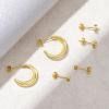 imageTurandoss Gold Earrings Set for Women Trendy  14K Gold Plated Chunky Hoops Hypoallergenic Huggie Cubic Zirconia Earrings Dainty Stud Cartilage Earring for Multiple Piercing