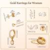 imageTurandoss Gold Earrings for Women 14k Gold Plated Hypoallergenic Flat Back Earrings for Women Cartilage Earring Sets for Multiple Piercing Dainty Chain Earrings Trendy Jewelry14K Gold Plated