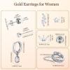 imageTurandoss Gold Earrings for Women 14k Gold Plated Hypoallergenic Flat Back Earrings for Women Cartilage Earring Sets for Multiple Piercing Dainty Chain Earrings Trendy JewelrySilver Plated