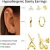 imageTurandoss Gold Earrings for Women Trendy  3 Pairs Gold Plated Dainty Cubic Zirconia Huggie Stud Hoop Earrings Simple Hypoallergenic Cartilage Earring Stacks Set for Women Jewelry GiftsSmooth X StudCZ Stud