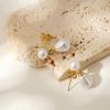 imageTurandoss Gold Pearl Earrings for Women Trendy  14K Gold Plated Hypoallergenic Pearl Stud Earrings Huggie Drop Dangle Earring Bridesmaid Wedding Jewelry Gifts for Women GirlsDouble Pearl Dangle Earrings