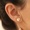 imageTurandoss Gold Pearl Earrings for Women Trendy  14K Gold Plated Hypoallergenic Pearl Stud Earrings Huggie Drop Dangle Earring Bridesmaid Wedding Jewelry Gifts for Women GirlsRound Caged Stud Earrings