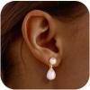 imageTurandoss Gold Pearl Earrings for Women Trendy  14K Gold Plated Hypoallergenic Pearl Stud Earrings Huggie Drop Dangle Earring Bridesmaid Wedding Jewelry Gifts for Women GirlsDouble Pearl Dangle Earrings