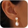 imageTurandoss Gold Pearl Earrings for Women Trendy  14K Gold Plated Hypoallergenic Pearl Stud Earrings Huggie Drop Dangle Earring Bridesmaid Wedding Jewelry Gifts for Women GirlsCubic Zircon Dangle Earrings