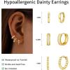 imageTurandoss Small Gold Hoop Earrings for Women Trendy  14K Gold Plated Beaded Hoops Hypoallergenic Huggie Cubic Zirconia Earrings Dainty Hoops Earring Set for Multiple PiercingGold beads zircon
