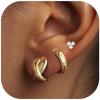 imageGold Earrings Set for Women Trendy  3 Pairs 14K Gold Plated Hypoallergenic Cartilage Huggie Hoop Stud Cubic Zirconia Simple Minimalist Sterling Silver Earrings Dainty Ear Cuff Earring Set for WomenFlower Stud Earrings