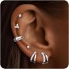 imageTurandoss 14K Gold Plated Hoop Stud Earrings for Women Hypoallergenic Stackable Huggie Earrings for Multiple Piercings Dainty Cartilage Lobe Jewelry SetSilver Plated