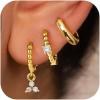 imageTurandoss Gold Earrings Set for Women Trendy  14K Gold Plated Hoops Huggie Cubic Zirconia Earrings Dainty Hoop Hypoallergenic Dangle Drop Earring Set for Multiple PiercingBraided rope with three zircons