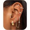 imageTurandoss Gold Earrings for Women Hypoallergenic Surgical Stainless Steel Flat Back Stud Earrings Set Dangle Chain Huggie Earring Stacks Cartilage Earrings for Women Multiple Piercing Jewelry Gifts14K Gold Plated