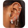 imageTurandoss Gold Earrings for Women Hypoallergenic Surgical Stainless Steel Flat Back Stud Earrings Set Dangle Chain Huggie Earring Stacks Cartilage Earrings for Women Multiple Piercing Jewelry GiftsSilver Plated