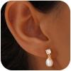 imageTurandoss Gold Pearl Earrings for Women Trendy  14K Gold Plated Hypoallergenic Pearl Stud Earrings Huggie Drop Dangle Earring Bridesmaid Wedding Jewelry Gifts for Women GirlsCubic Zircon Dangle Earrings