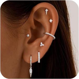 imageTurandoss Gold Hoop Earrings for Women 14K Gold Plated Hypoallergenic Flat Back Earrings Cartilage Dangle Earrings Set for Trendy WomenSilver Plated