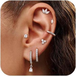 imageTurandoss Gold Hoop Earrings for Women Hypoallergenic Flat Back Earrings for Sensitive Ears 14K Gold Plated Earring Stacks Cartilage Earrings for Daily ampamp Special OccasionSilver Plated