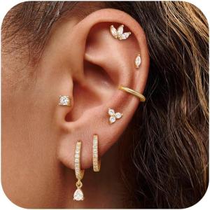 imageTurandoss Gold Hoop Earrings for Women Hypoallergenic Flat Back Earrings for Sensitive Ears 14K Gold Plated Earring Stacks Cartilage Earrings for Daily ampamp Special Occasion14K Gold Plated