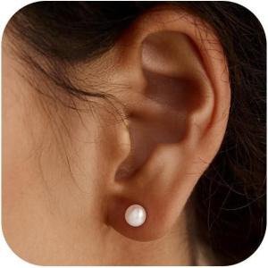 imageTurandoss Gold Pearl Earrings for Women Trendy  14K Gold Plated Hypoallergenic Pearl Stud Earrings Huggie Drop Dangle Earring Bridesmaid Wedding Jewelry Gifts for Women GirlsPearl Gold Stud Earrings