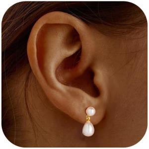 imageTurandoss Gold Pearl Earrings for Women Trendy  14K Gold Plated Hypoallergenic Pearl Stud Earrings Huggie Drop Dangle Earring Bridesmaid Wedding Jewelry Gifts for Women GirlsDouble Pearl Dangle Earrings