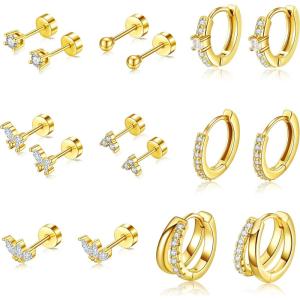 imageTurandoss Small Hoop Earrings for Women 8 Pairs Hypoallergenic Dainty Earring Stacks Sets Cartilage Earrings for Multiple Piercing Piercing Jewelry14K Gold Plated
