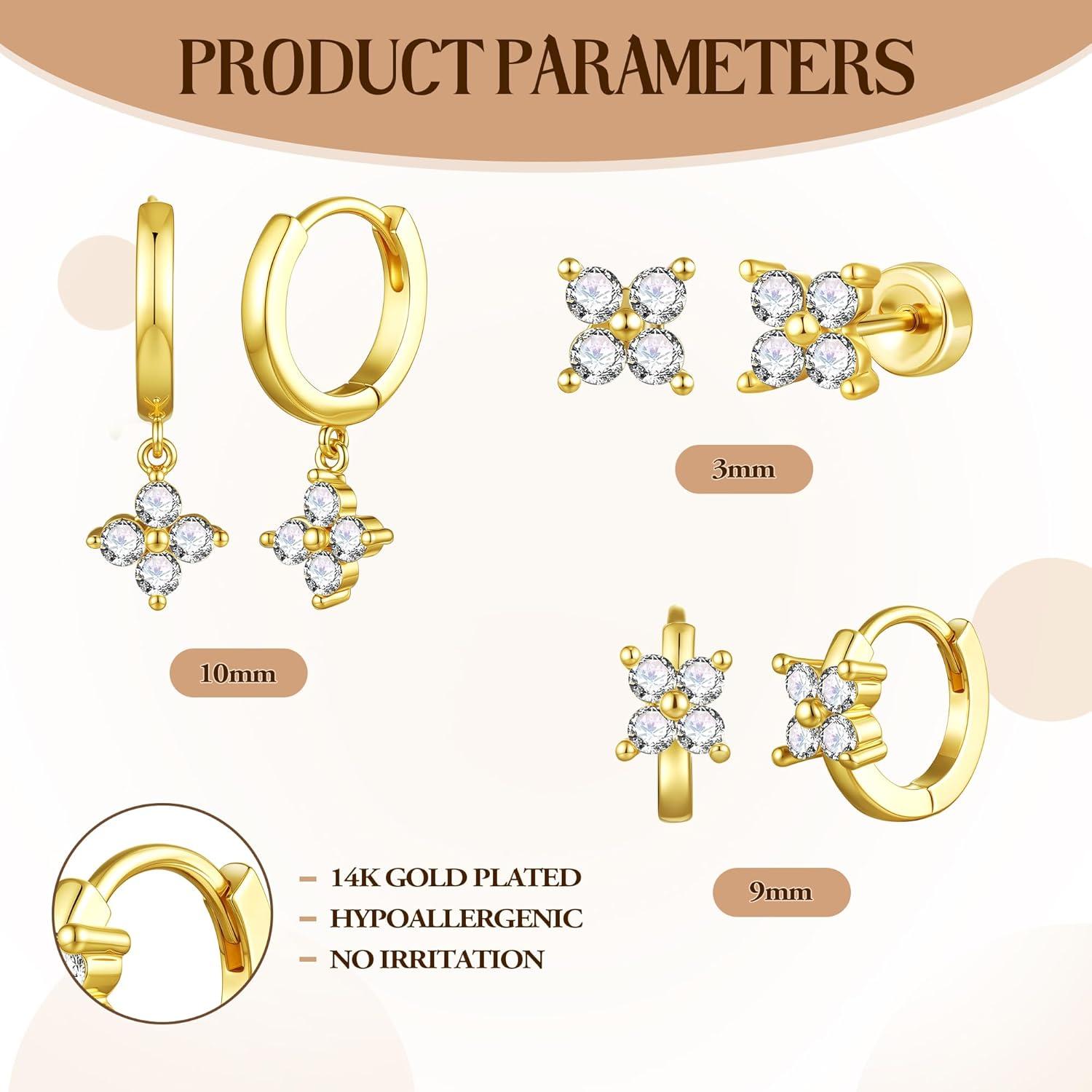 imageTurandoss Hoop Earrings Set for Women14K Gold Plated Hypoallergenic Stud ampamp Hoop Earrings Trendy Earring Stacks for Multiple PiercingGold2