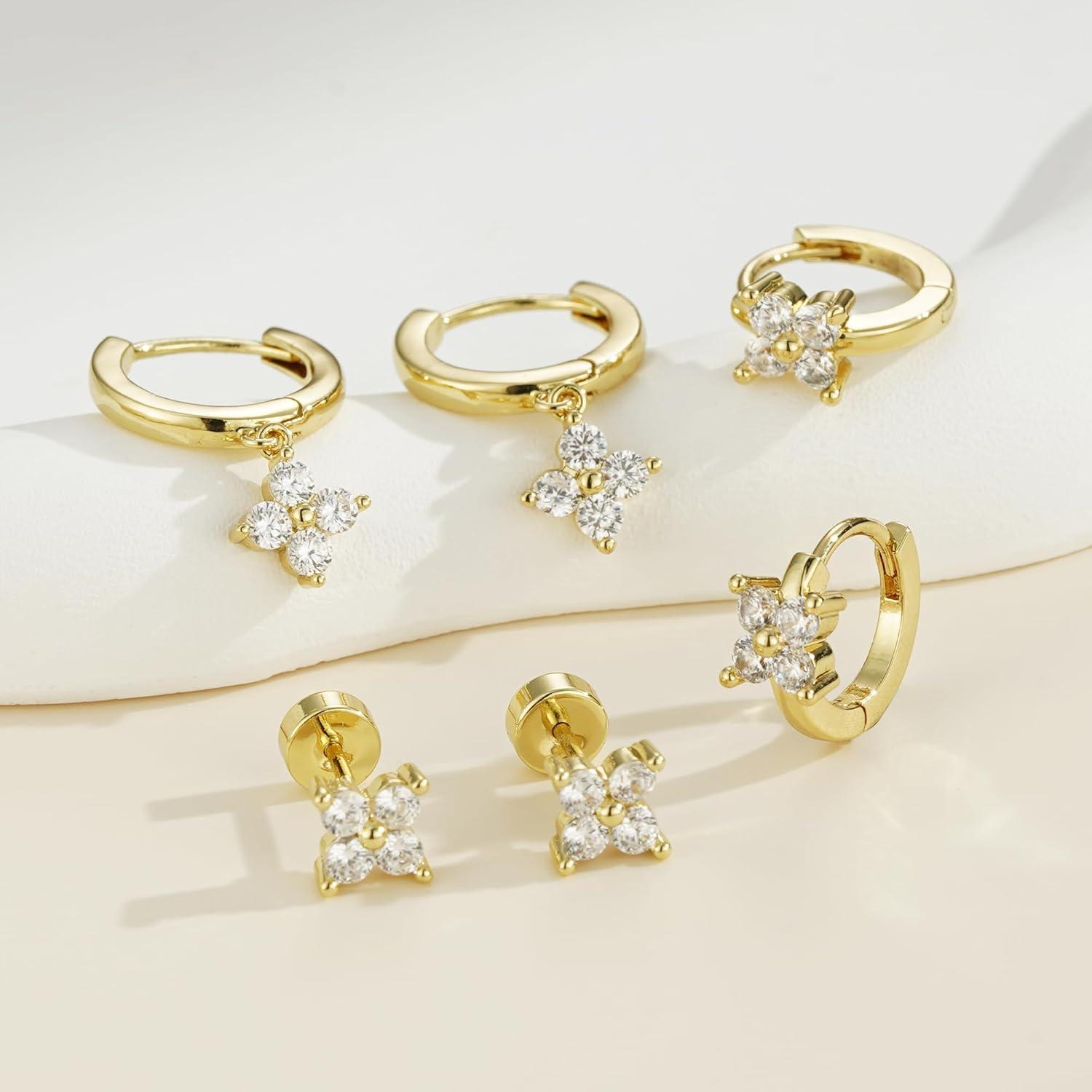 imageTurandoss Hoop Earrings Set for Women14K Gold Plated Hypoallergenic Stud ampamp Hoop Earrings Trendy Earring Stacks for Multiple PiercingGold2