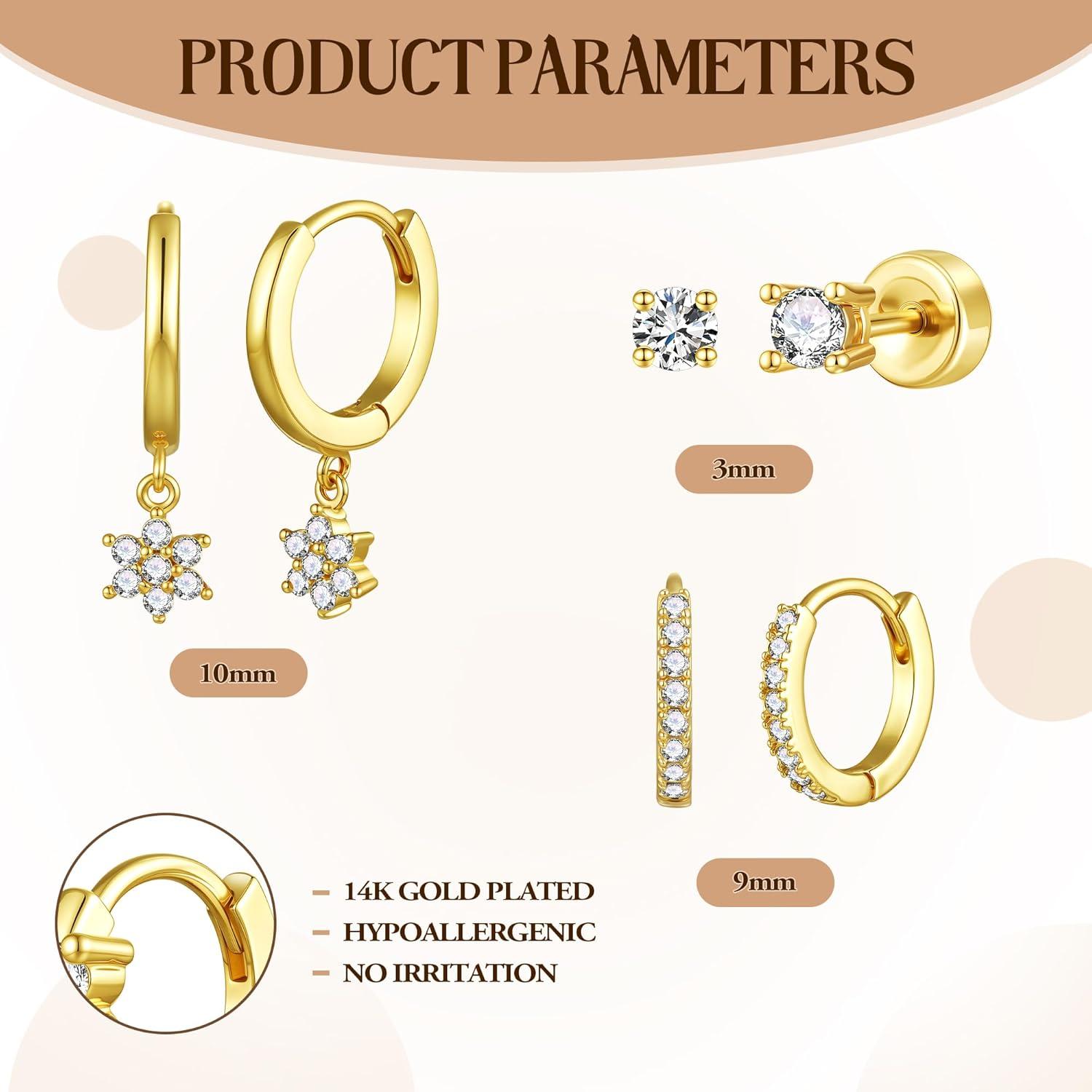 imageTurandoss Hoop Earrings Set for Women14K Gold Plated Hypoallergenic Stud ampamp Hoop Earrings Trendy Earring Stacks for Multiple PiercingGold3