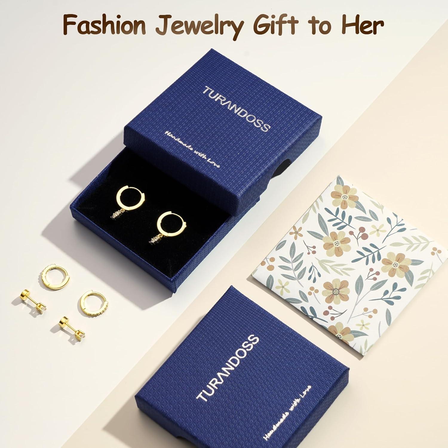 imageTurandoss Hoop Earrings Set for Women14K Gold Plated Hypoallergenic Stud ampamp Hoop Earrings Trendy Earring Stacks for Multiple PiercingGold3