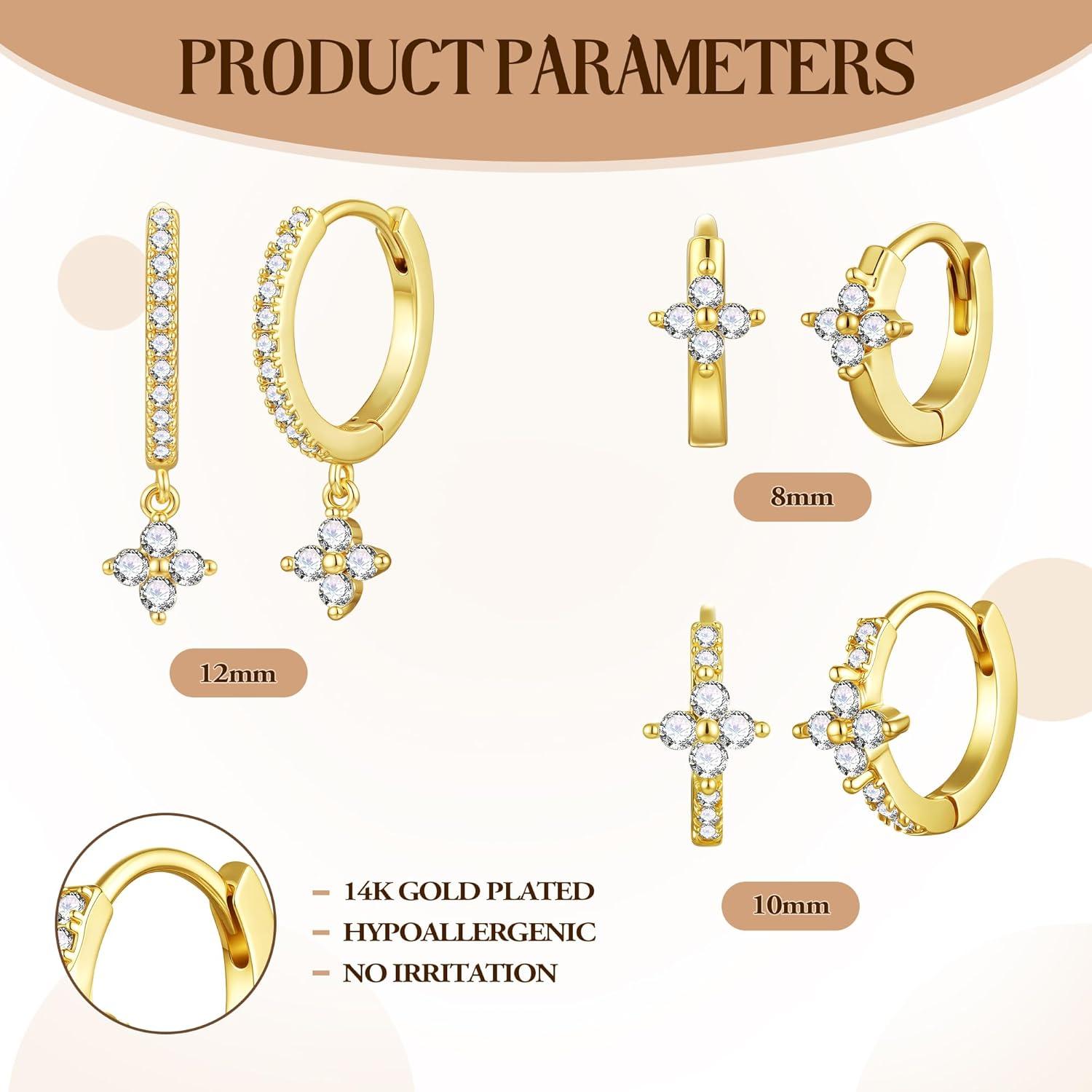 imageTurandoss Hoop Earrings Set for Women14K Gold Plated Hypoallergenic Stud ampamp Hoop Earrings Trendy Earring Stacks for Multiple PiercingGold4