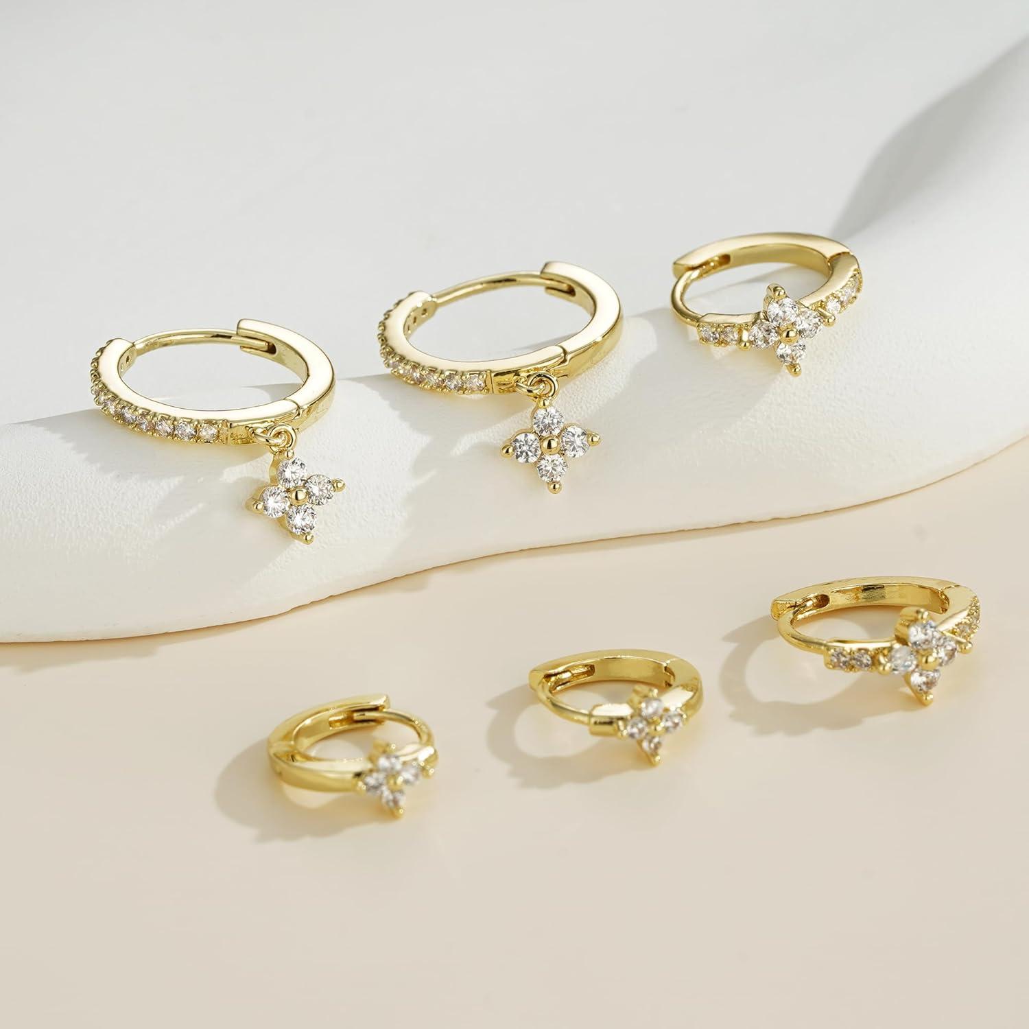 imageTurandoss Hoop Earrings Set for Women14K Gold Plated Hypoallergenic Stud ampamp Hoop Earrings Trendy Earring Stacks for Multiple PiercingGold4