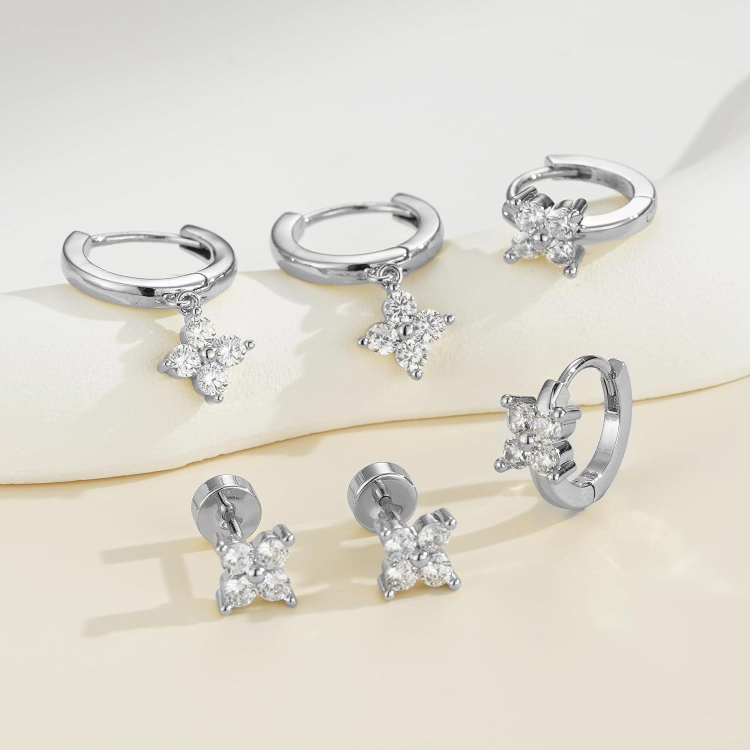 imageTurandoss Hoop Earrings Set for Women14K Gold Plated Hypoallergenic Stud ampamp Hoop Earrings Trendy Earring Stacks for Multiple PiercingSilver2